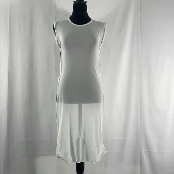Sheer white sleeveless swim cover, tunic, top, peek a boo slits on side, Large - Picture 10 of 10